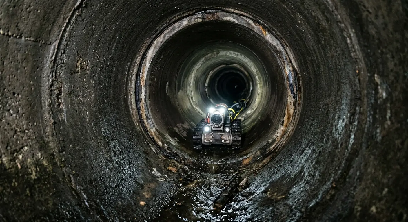 Robotic sewer camera inspecting pipe interior for Sewer Line Cleaning in Sandston